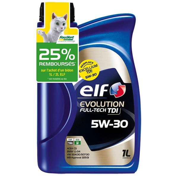 Huile moteur ELF EVOLUTION FULLTECH TDI essence et diesel 5W30 1L