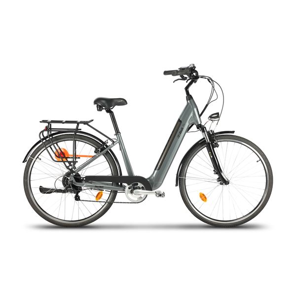 Vélo de ville électrique mixte Feu Vert E-Roll 75 gris platinium