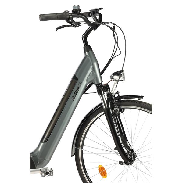 Vélo de ville électrique mixte Feu Vert E-Roll 75 gris platinium