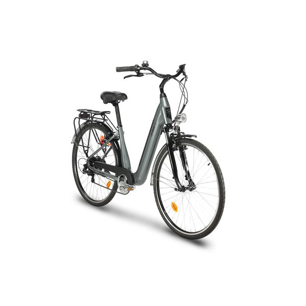 Vélo de ville électrique mixte Feu Vert E-Roll 75 gris platinium