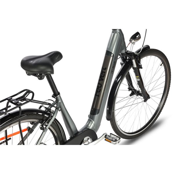 Vélo de ville électrique mixte Feu Vert E-Roll 75 gris platinium