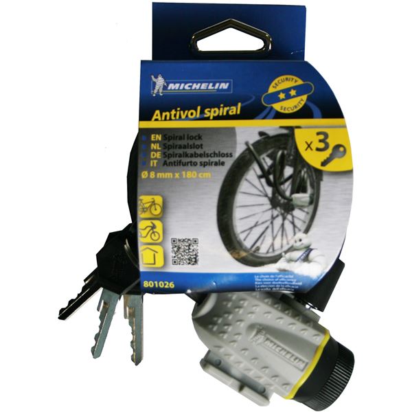 Antivol spiral 1800 mm diamètre 8 mm pour 2 roues Michelin