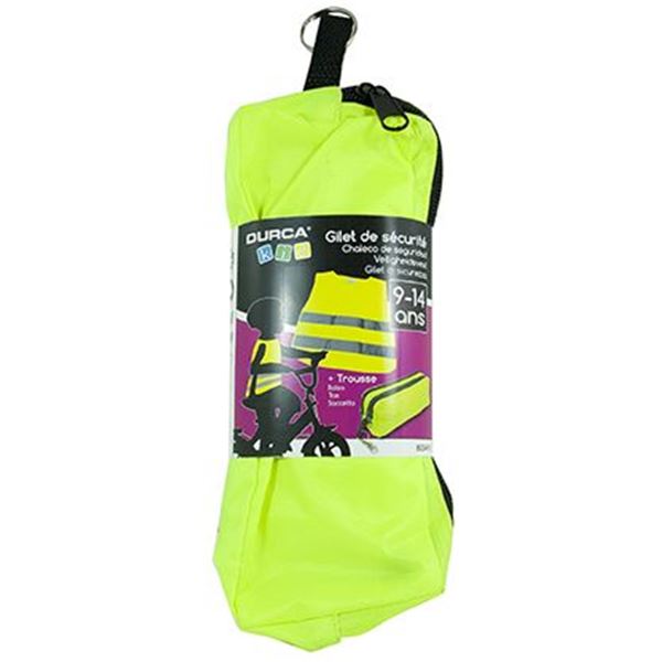 Gilet jaune enfant 9-14 ans + trousse de rangement Durca